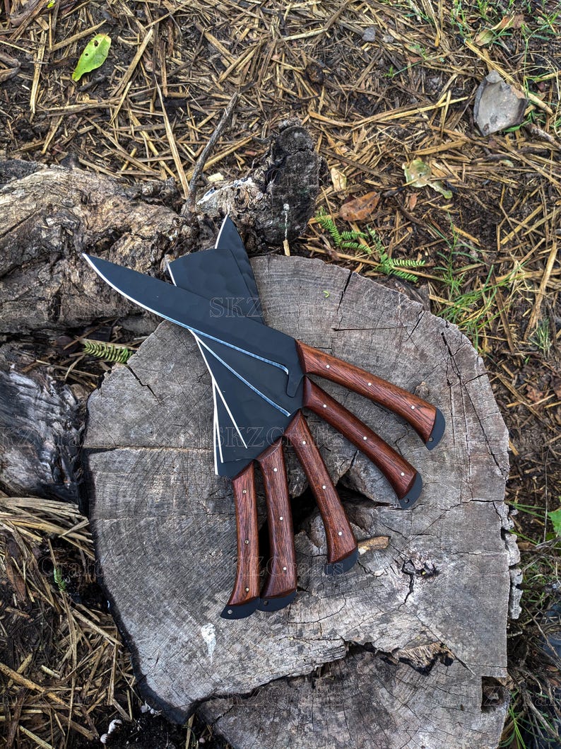 Handmade Chef Knife Set 5Pc Wooden Handle, Engraved Groomsmen Wedding Anniversary, Birthday, Thanksgiving Gifts For Him