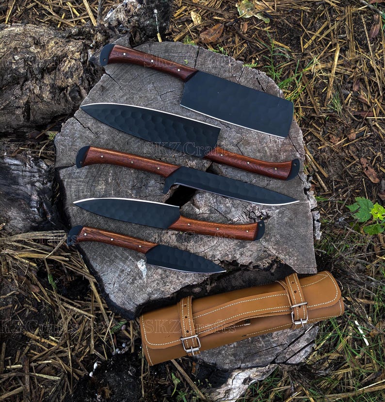 Handmade Chef Knife Set 5Pc Wooden Handle, Engraved Groomsmen Wedding Anniversary, Birthday, Thanksgiving Gifts For Him