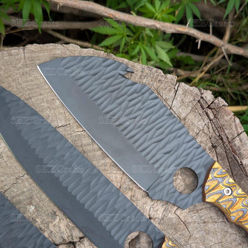 Hand Forged Chef Knife Set with Leather Roll, High Carbon Steel Coated Blades, Kitchen Enthusiast Personalized Thanksgiving Gifts