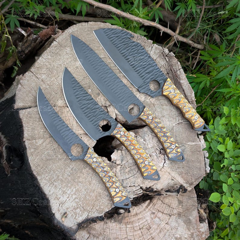 Hand Forged Chef Knife Set with Leather Roll, High Carbon Steel Coated Blades, Kitchen Enthusiast Personalized Thanksgiving Gifts