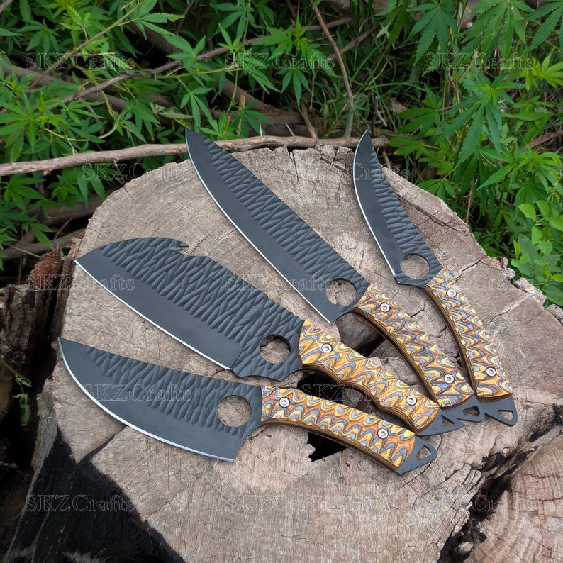 Hand Forged Chef Knife Set with Leather Roll, High Carbon Steel Coated Blades, Kitchen Enthusiast Personalized Thanksgiving Gifts
