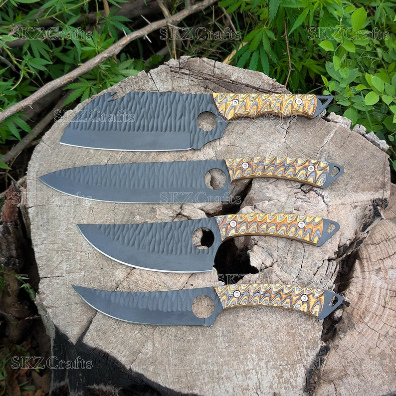 Hand Forged Chef Knife Set with Leather Roll, High Carbon Steel Coated Blades, Kitchen Enthusiast Personalized Thanksgiving Gifts