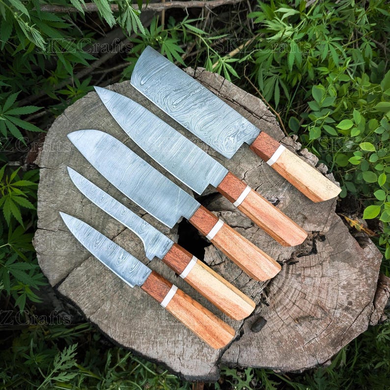 Chef Knife Set, Rose Wood Handle Kitchen Knives, Japanese Style Knife, Personalized Groomsmen, Thanksgiving Gifts