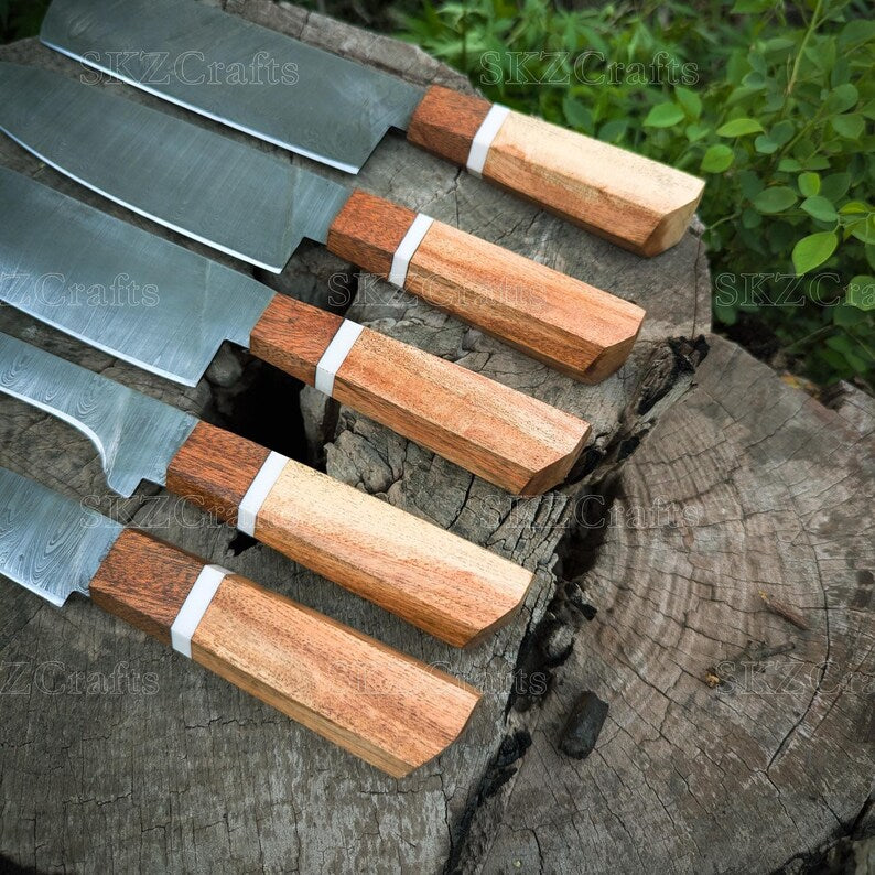 Chef Knife Set, Rose Wood Handle Kitchen Knives, Japanese Style Knife, Personalized Groomsmen, Thanksgiving Gifts