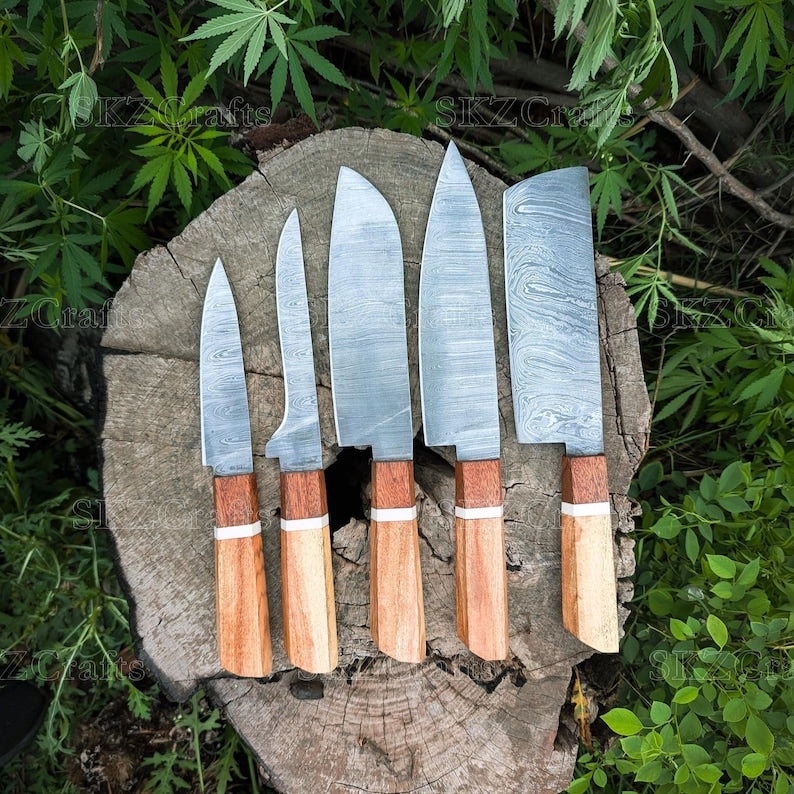 Chef Knife Set, Rose Wood Handle Kitchen Knives, Japanese Style Knife, Personalized Groomsmen, Thanksgiving Gifts