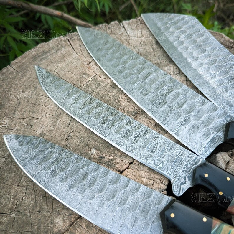Custom Made Chef Knife Set, Damascus Steel Blade, Multi-Color Resin Handle Handmade Kitchen Cutlery, Thanksgiving Gifts For Men