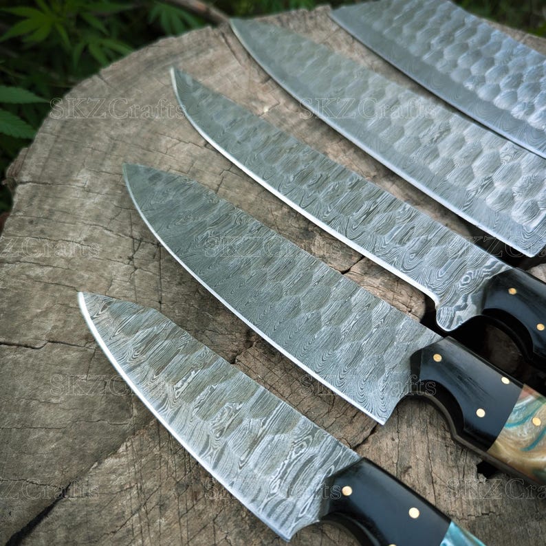 Custom Made Chef Knife Set, Damascus Steel Blade, Multi-Color Resin Handle Handmade Kitchen Cutlery, Thanksgiving Gifts For Men