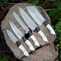 Handmade Chef Knives, White Resin Handle Damascus Steel Blade, Customized 5Pcs Set, Engraved Birthday, Groomsmen, Thanksgiving Gifts