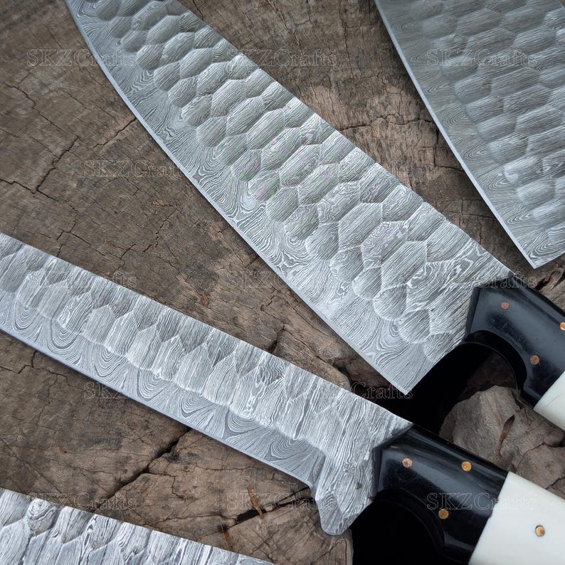 Handmade Chef Knives, White Resin Handle Damascus Steel Blade, Customized 5Pcs Set, Engraved Birthday, Groomsmen, Thanksgiving Gifts