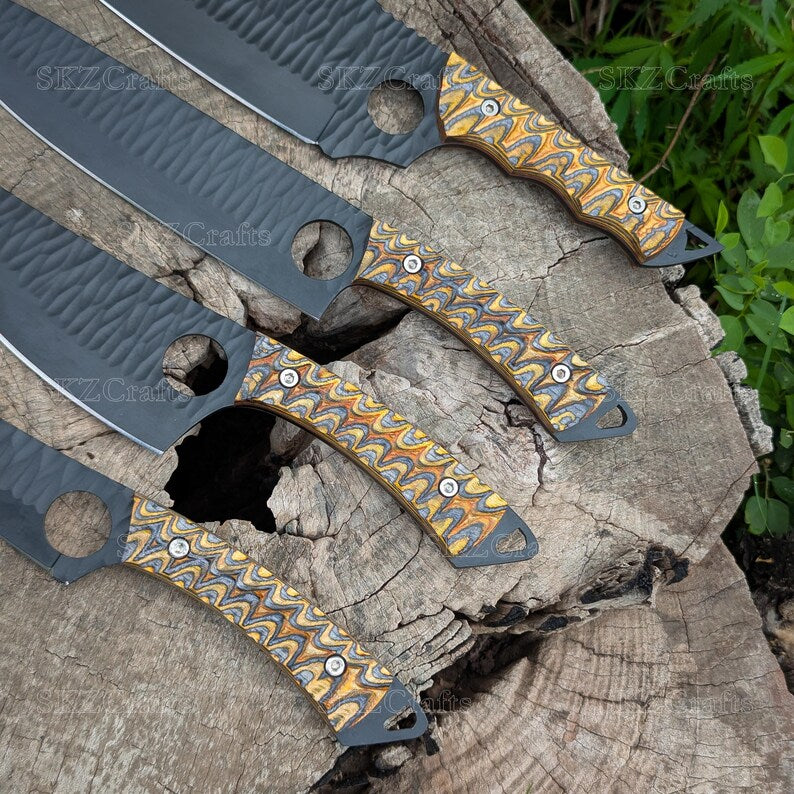 Hand Forged Chef Knife Set with Leather Roll, High Carbon Steel Coated Blades, Kitchen Enthusiast Personalized Thanksgiving Gifts