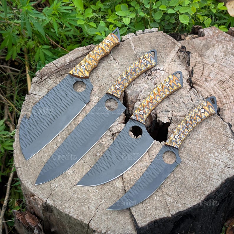 Hand Forged Chef Knife Set with Leather Roll, High Carbon Steel Coated Blades, Kitchen Enthusiast Personalized Thanksgiving Gifts