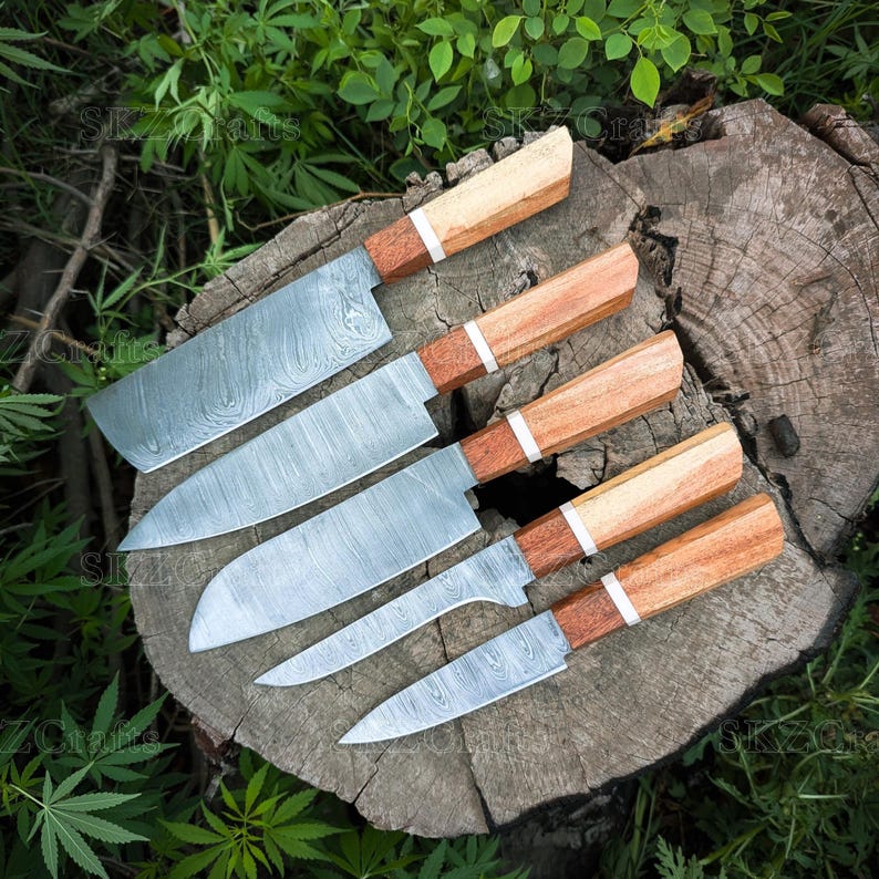 Chef Knife Set, Rose Wood Handle Kitchen Knives, Japanese Style Knife, Personalized Groomsmen, Thanksgiving Gifts