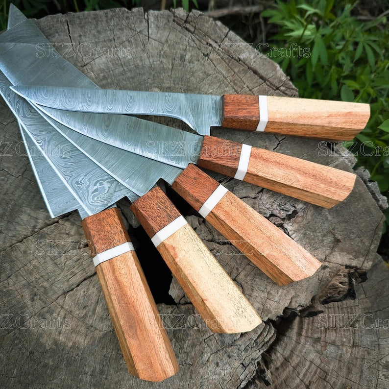 Chef Knife Set, Rose Wood Handle Kitchen Knives, Japanese Style Knife, Personalized Groomsmen, Thanksgiving Gifts