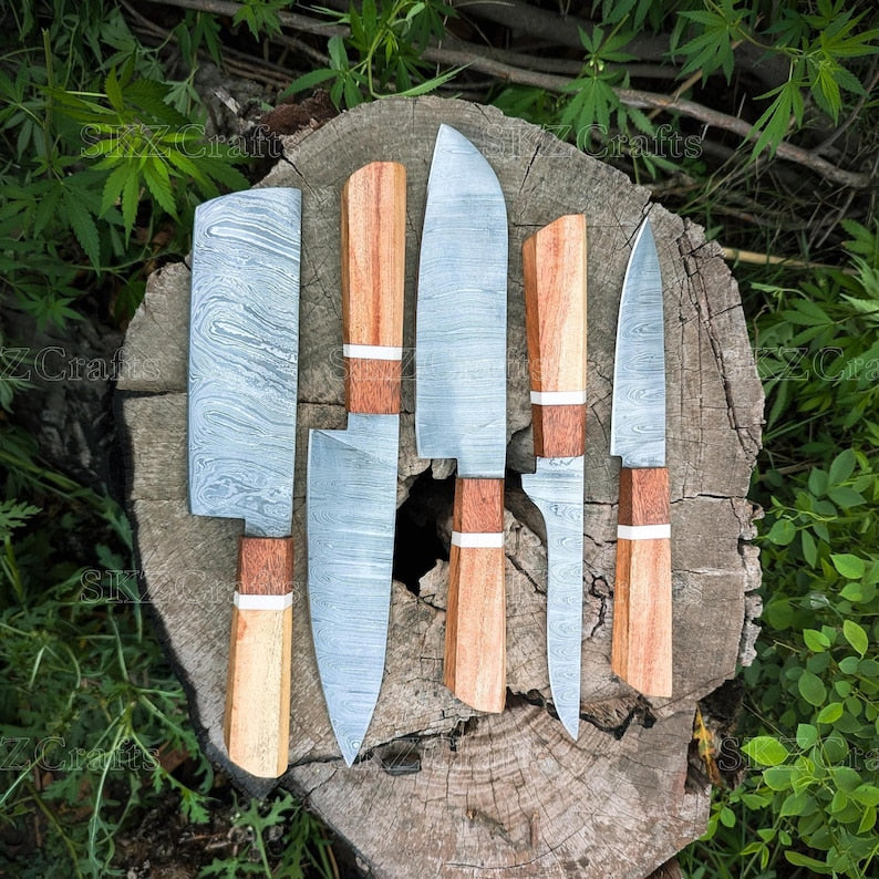 Chef Knife Set, Rose Wood Handle Kitchen Knives, Japanese Style Knife, Personalized Groomsmen, Thanksgiving Gifts