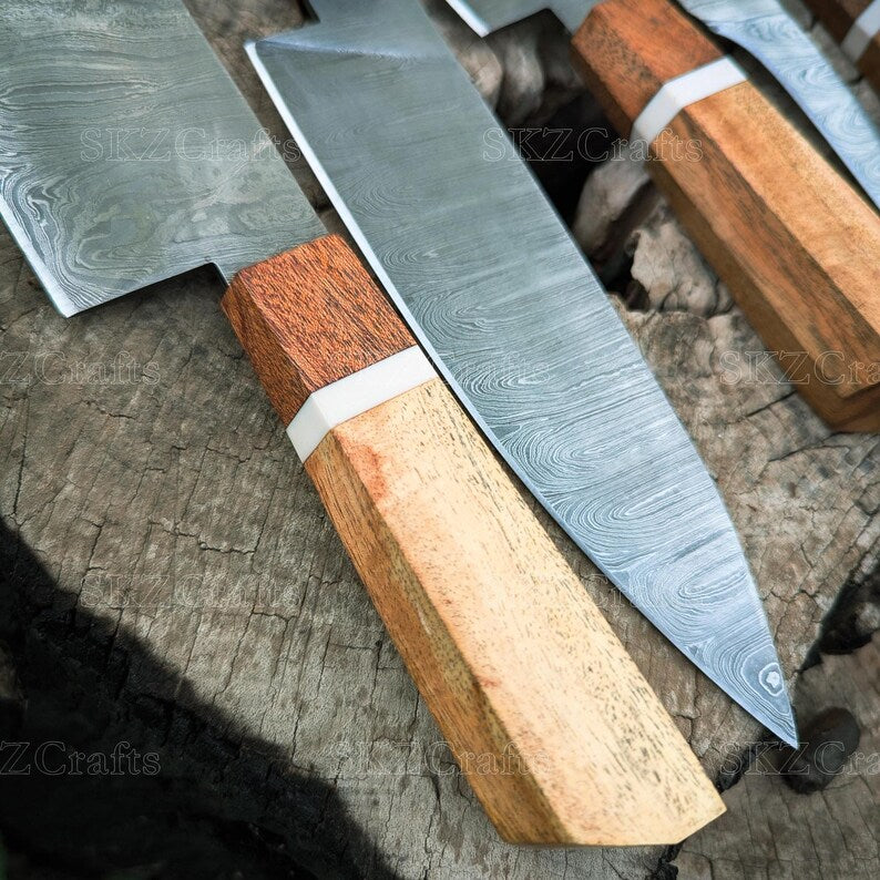 Chef Knife Set, Rose Wood Handle Kitchen Knives, Japanese Style Knife, Personalized Groomsmen, Thanksgiving Gifts