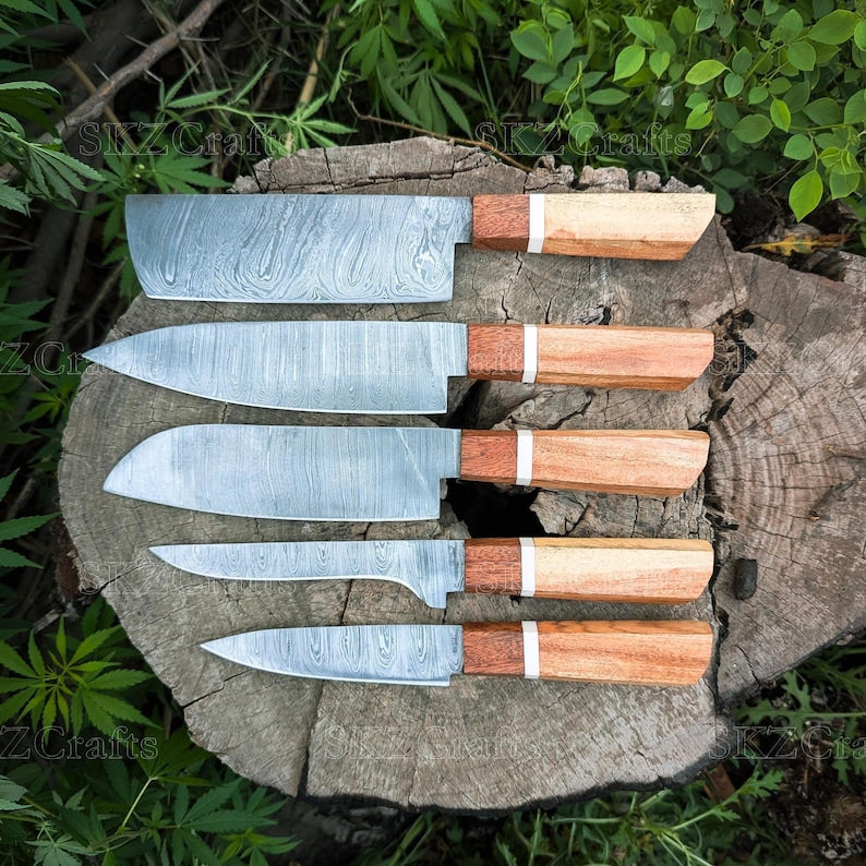 Chef Knife Set, Rose Wood Handle Kitchen Knives, Japanese Style Knife, Personalized Groomsmen, Thanksgiving Gifts