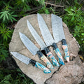 Custom Made Chef Knife Set, Damascus Steel Blade, Multi-Color Resin Handle Handmade Kitchen Cutlery, Thanksgiving Gifts For Men