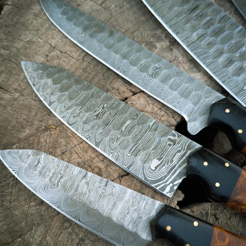 Handmade Chef Knife Set 5-Piece, Resin Handle Damascus Steel Blades, Custom Cooking Knife, Anniversary Gift for Thanksgiving Gifts
