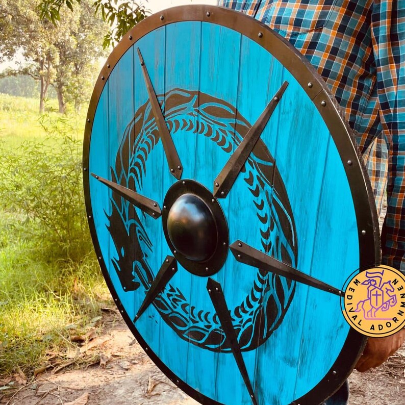 Blue Dragon Viking Shield: Medieval LARP Cosplay Shield