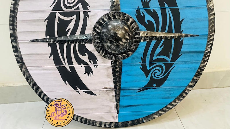 Handmade Viking Raven Shield | Norse Wooden Round Shield, Battle Worn LARP Cosplay Replica