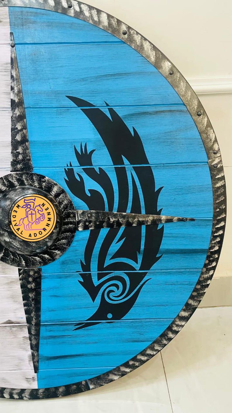 Handmade Viking Raven Shield | Norse Wooden Round Shield, Battle Worn LARP Cosplay Replica
