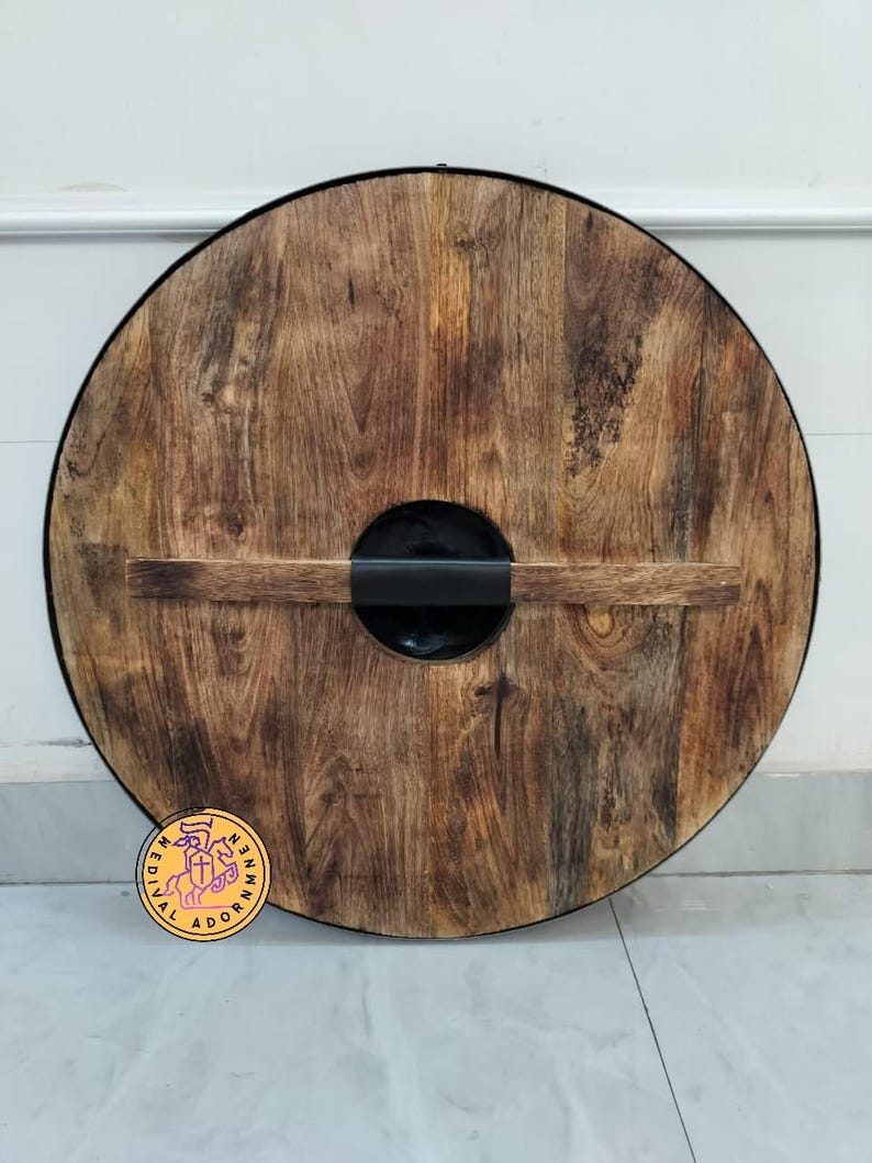 Handcrafted Wooden Medieval Shield – Viking Warrior Round Shield for Cosplay, Reenactment, LARP & Wall Decor