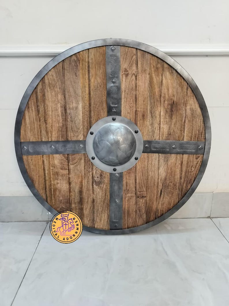 Handcrafted Wooden Medieval Shield – Viking Warrior Round Shield for Cosplay, Reenactment, LARP & Wall Decor