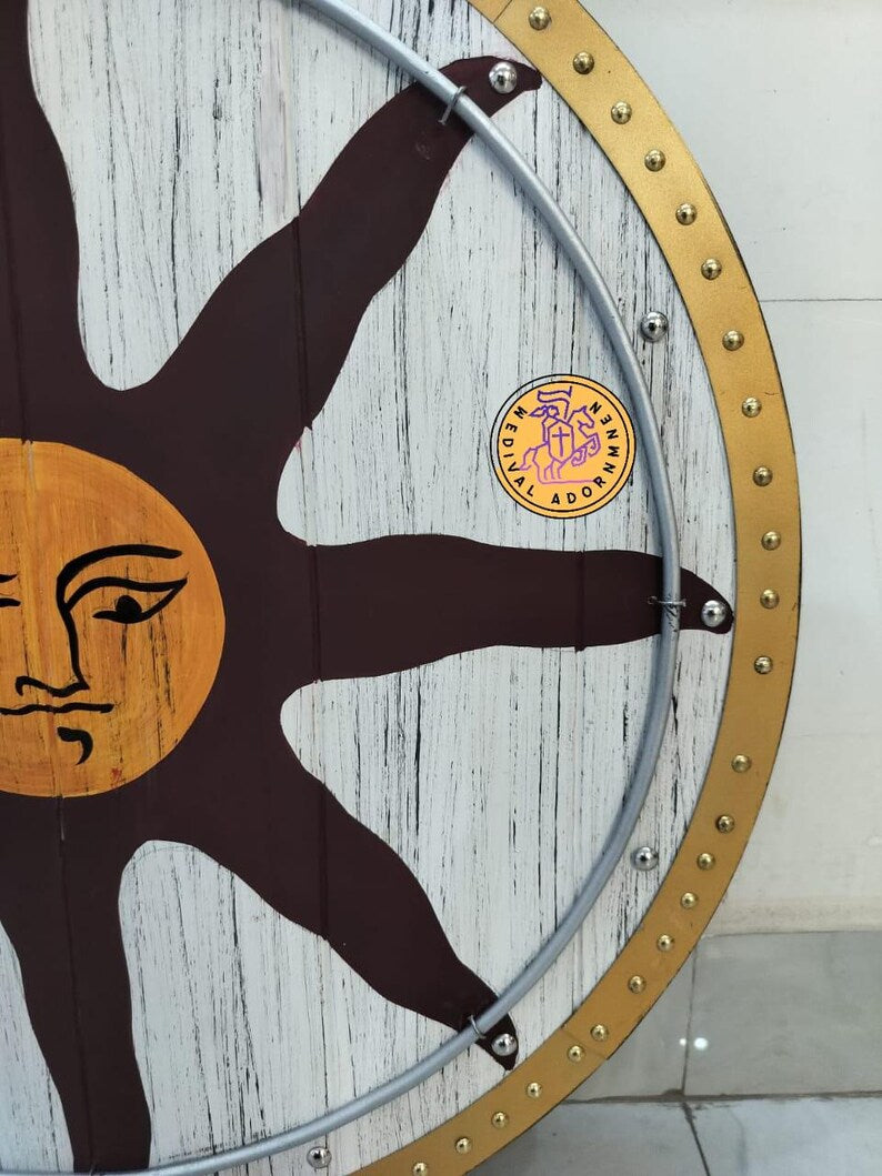 Viking Sun Shield – Handmade Wooden Norse Decor, Medieval Warrior Round Shield for Cosplay & Display