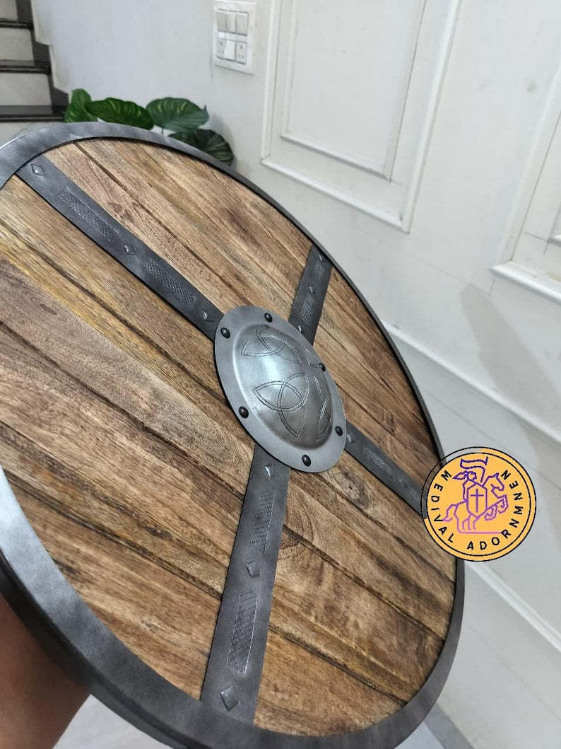 Handcrafted Wooden Medieval Shield – Viking Warrior Round Shield for Cosplay, Reenactment, LARP & Wall Decor