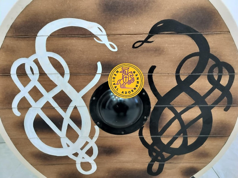 Norse Serpent Wooden Shield, Hand-Painted Viking Wall Decor, LARP Cosplay Armor