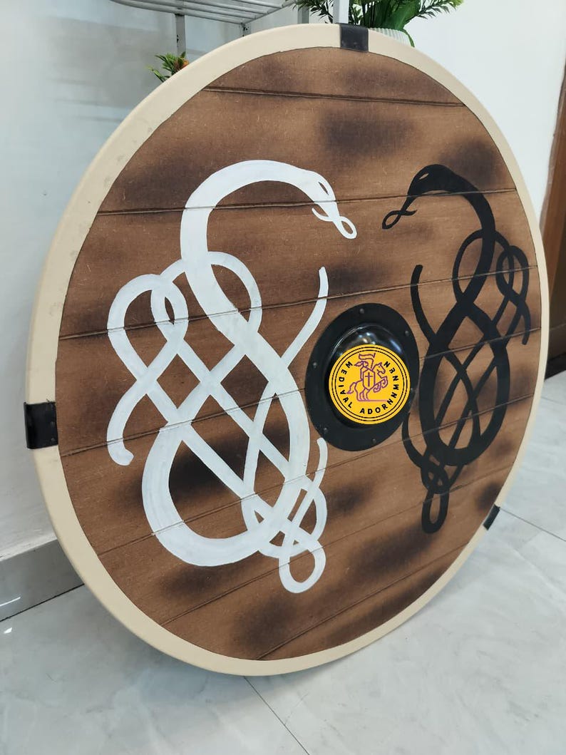Norse Serpent Wooden Shield, Hand-Painted Viking Wall Decor, LARP Cosplay Armor