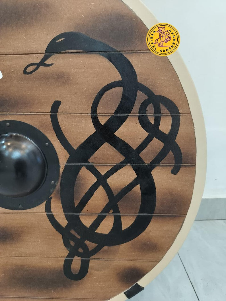 Norse Serpent Wooden Shield, Hand-Painted Viking Wall Decor, LARP Cosplay Armor