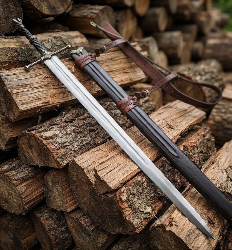 Handmade Fantasy Ranger Sword – High Carbon Steel Blade with Leather Scabbard