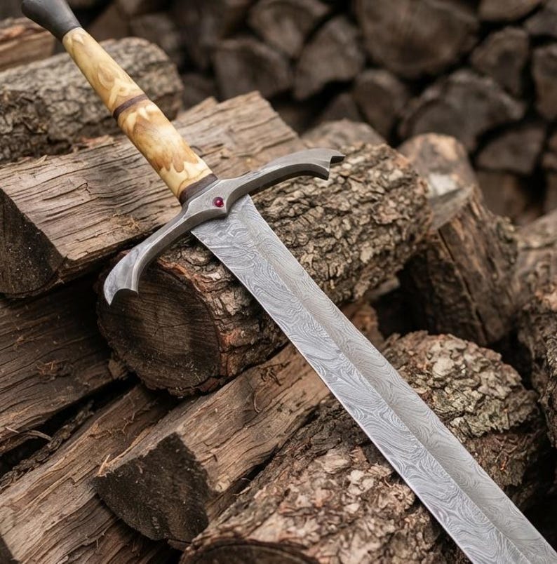 Leather sheath detail for the Damascus steel longsword
