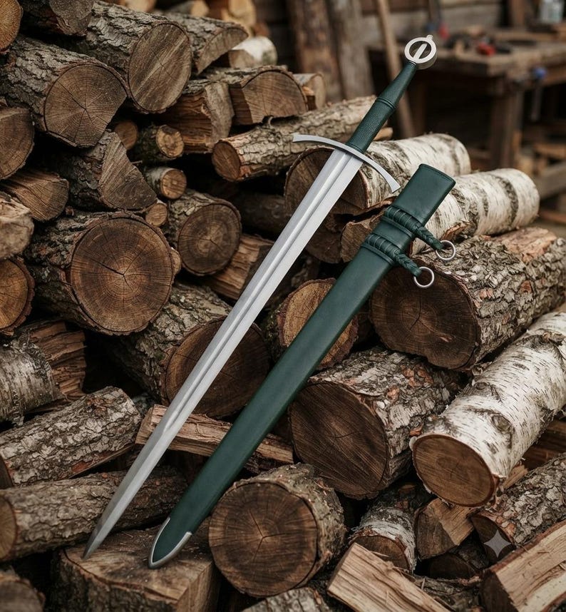 Handmade Irish Ring Sword – 5160 High Carbon Steel, Full Tang, Leather Scabbard