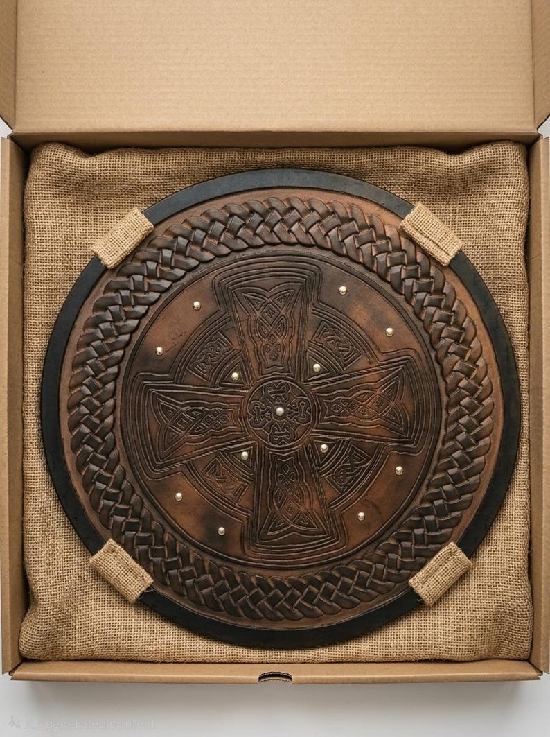 Handcrafted Celtic Cross Viking Shield – Wooden Norse Knotwork Wall Decor