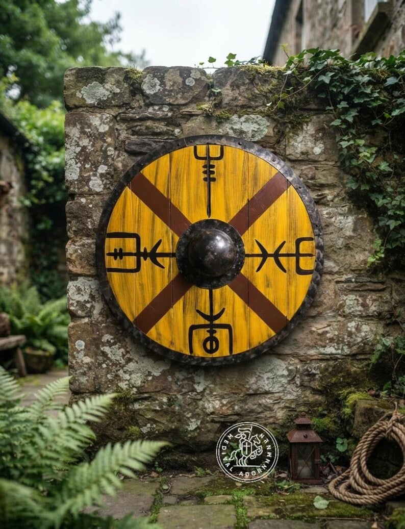 Handcrafted Vegvisir Viking Shield – Norse Compass Wooden Wall Decor, Medieval Warrior Gift