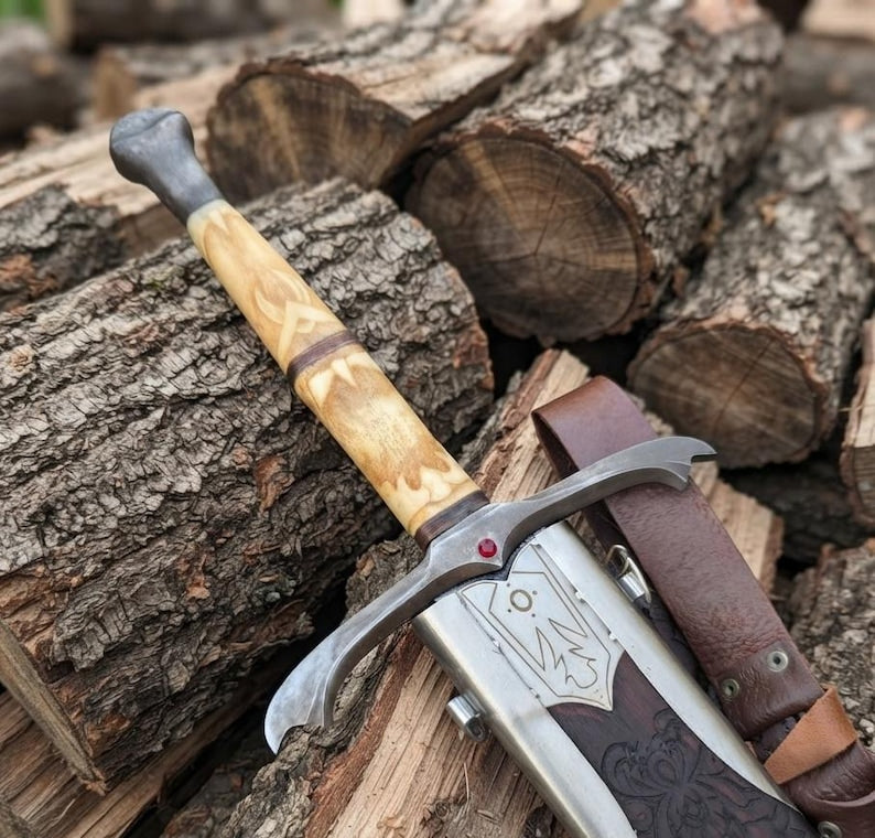 Hilt and guard detail of the Damascus steel longsword
