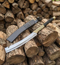 Hand-Forged Hellboy Machete: 14-Inch Leaf Spring Steel Blade, Rosewood Handle, Leather Scabbard