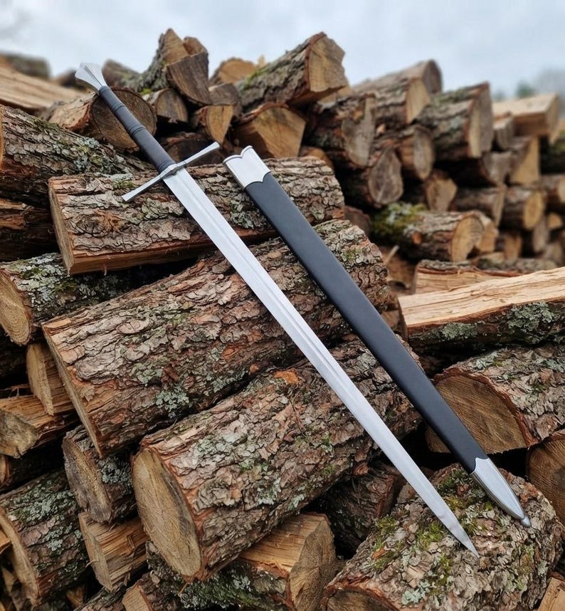 Close-up of the Type XVIIIa Gothic sword's high carbon steel blade
