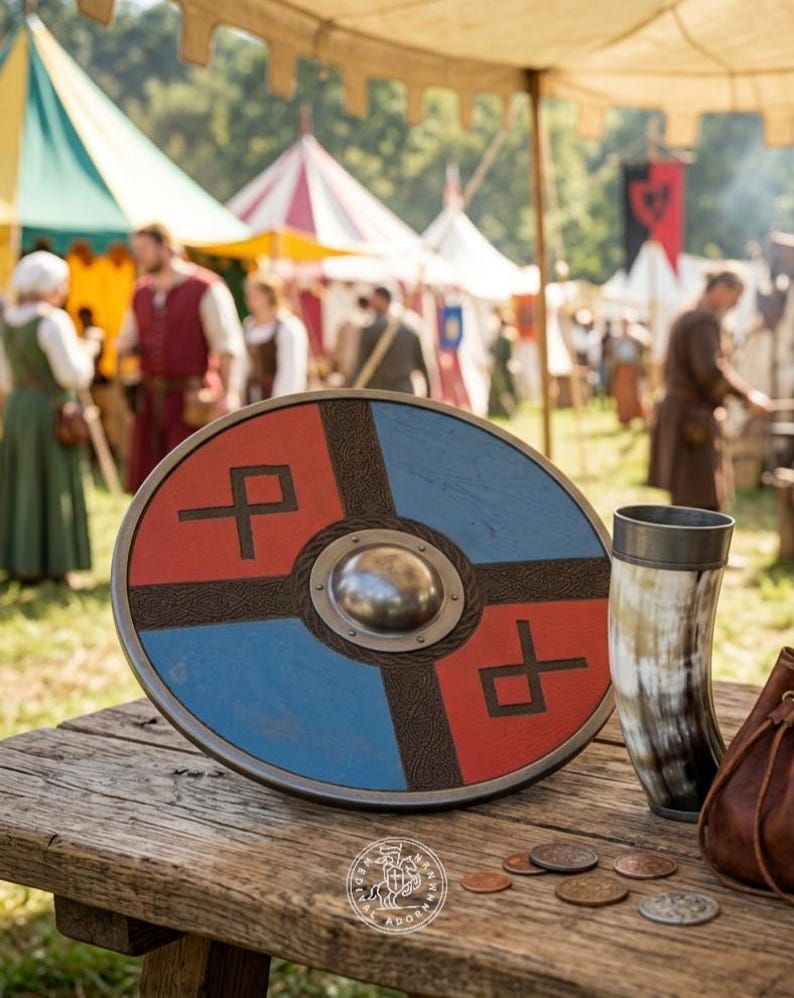 Viking Round Shield – Nordic Rune Wooden Shield with Warrior Decor