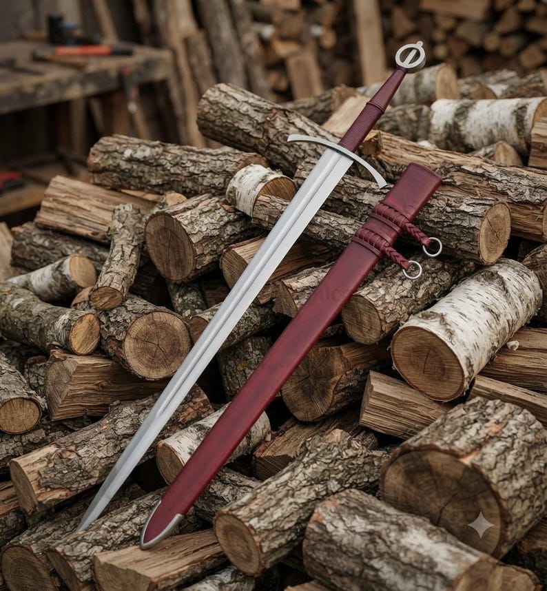 Handmade Irish Ring Sword – 5160 High Carbon Steel, Full Tang, Leather Scabbard