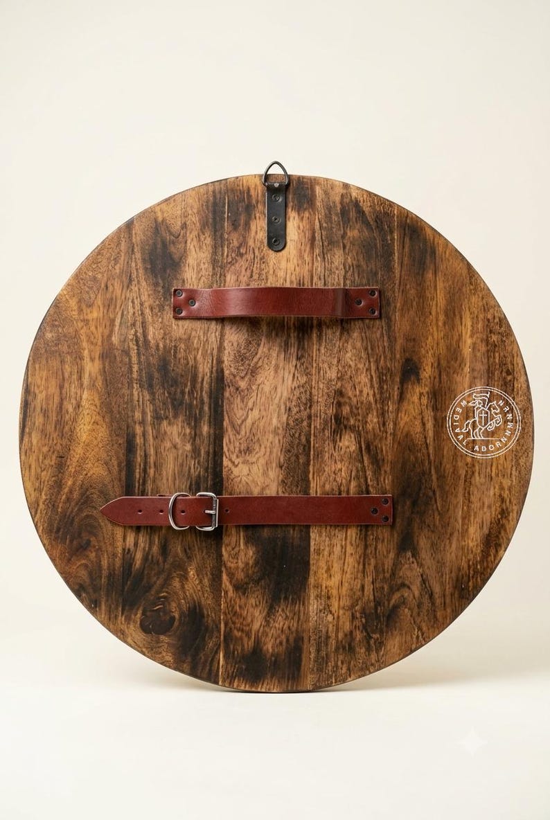 Handcrafted Wooden Viking Shield | Norse Knotwork, Medieval Cross, Scandinavian Decor