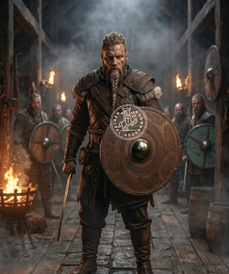 Handcrafted Wooden Viking Shield | Norse Knotwork, Medieval Cross, Scandinavian Decor