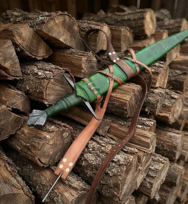Wrought iron guard and pommel detail on the Woodland Falchion