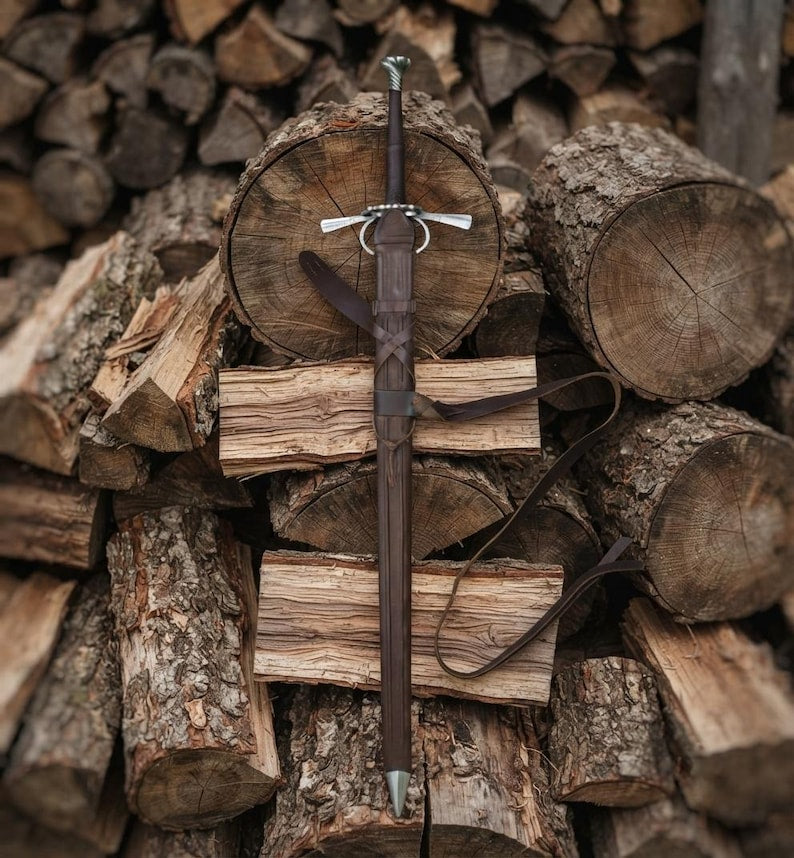 Additional detail view of the hand forged longsword