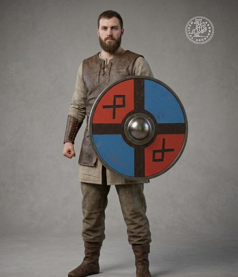 Viking Round Shield – Nordic Rune Wooden Shield with Warrior Decor