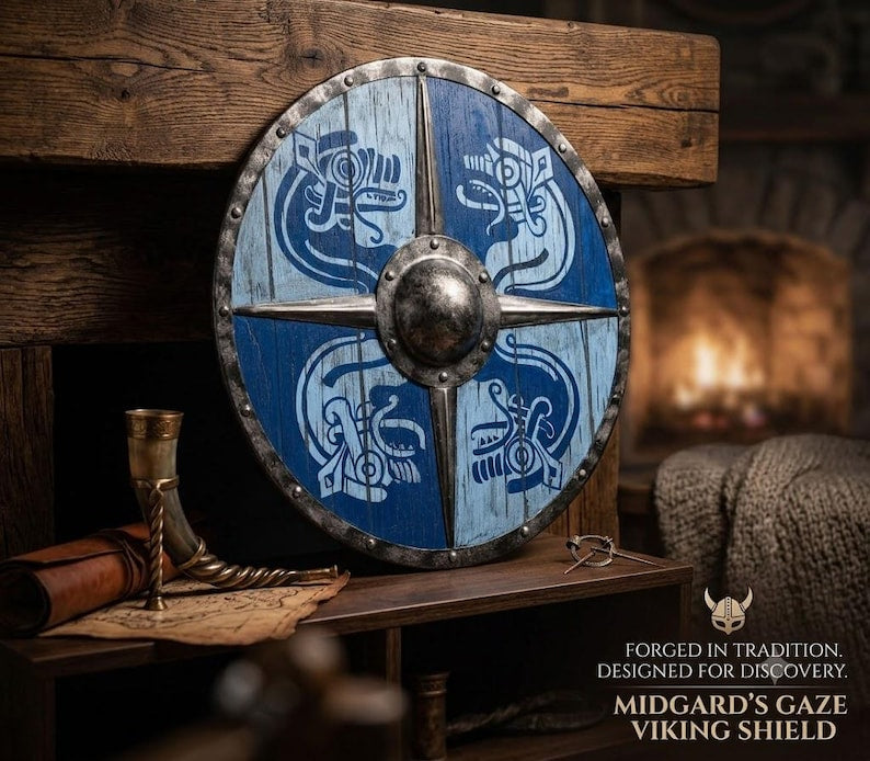 Handcrafted Viking Raven Shield, Round Wooden Norse Warrior Wall Decor
