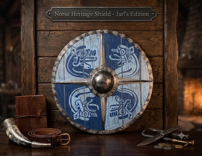 Handcrafted Viking Raven Shield, Round Wooden Norse Warrior Wall Decor
