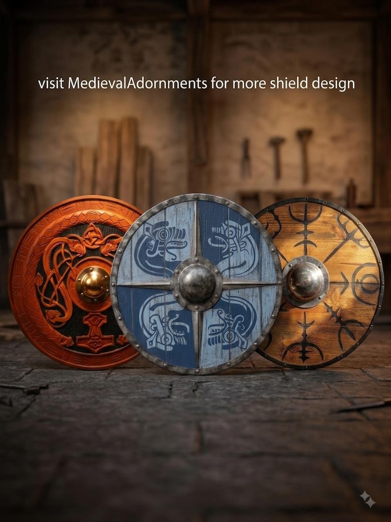 Handcrafted Viking Raven Shield, Round Wooden Norse Warrior Wall Decor